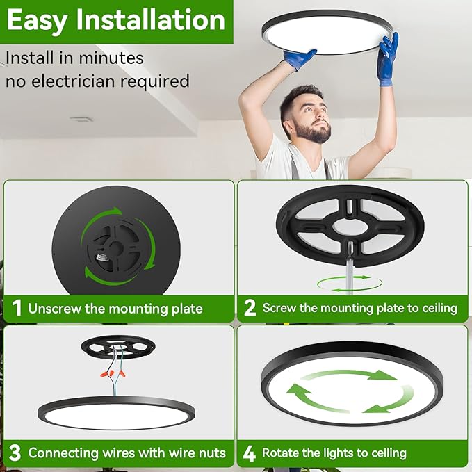 4Pack 42W 4500LM Led Ceiling Light, 15.8 Inch 3000K/4500K/6000K 3CCT Selectable Flush Mount Ceiling Light for Living Room, Bedroom, Kitchen(Black, Non Dimmable)