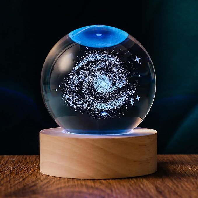 3D Galaxy 60mm Crystal Ball Astronomy Universe Gifts 3D Galaxy Crystal Globe Science Space Themed Physics Gifts Night Light lamp for Kids Men Him Dad Science Teacher
