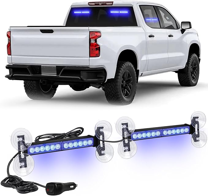 XRIDONSEN 2x 10.7 inch Blue Emergency Lights 24 LED Warning Flashing Safety Side Window Front/Rear Windshield Strobe Lights Grill Surface Mount for Police Firefighter POV Ambulance Vehicles Trucks Car