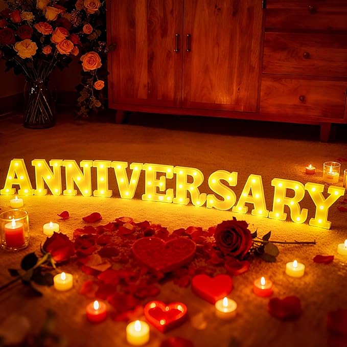 11 Pcs Anniversary Large LED Letter Sign Wedding Birthday Party LED Lights Battery Powered Table Decoration for Party Bedroom Bar Pub Restaurant Tabletop Decoration