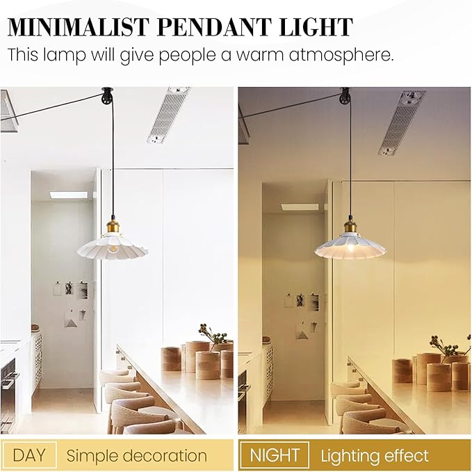 Plug in Pendant Light Industrial 9.8 Inch White Lampshade Kitchen Island Hanging Lamp Plug in Adjustable Cord Hanging Lights for Bedroom and Living Room