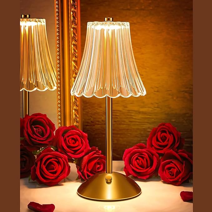 LED Crystal Table Lamp, Battery Operated, Touch Control Night Light with 3 Color Dimming