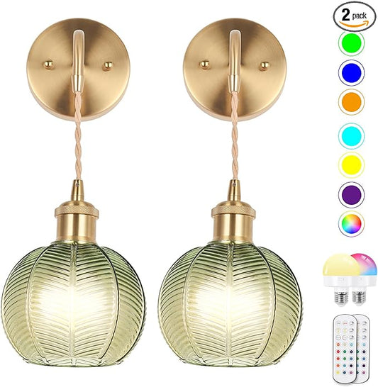 Battery Operated Wall Sconce, Wireless Wall Sconces Decor Set of 2 with RGB Color Changing Dimmable, Wall Sconces Set of Two with Remote, Vintage Wall Lamp for Bedroom Living Room etc