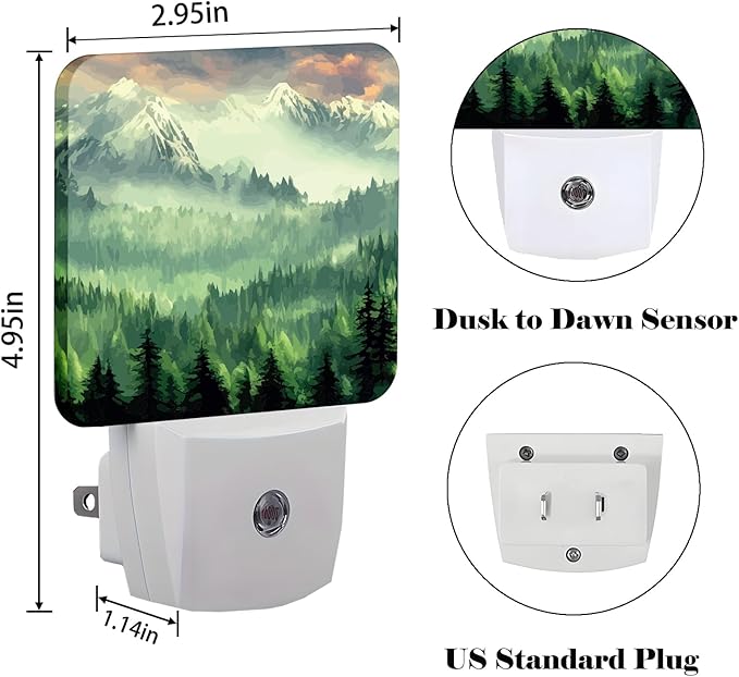 Mountain Forest Landscape Painting Night Light,Plug Into Wall Decor for Stairway,Hallway,Kitchen,Dusk to Dawn Sensor Nightlights for Boys/Girls/Women/Men Room Gifts