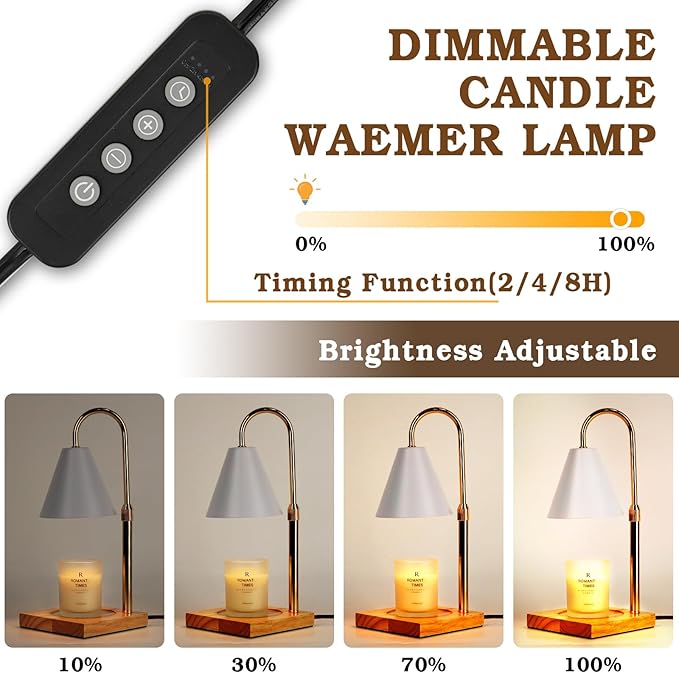 White Candle Warmer Lamp with Timer Dimmer, Electric Candle Lamp Warmer for Bedroom Decor, Birthday Gifts for Mom, Adjustable Metal Candle Lamp, Home Decor for House Warming Gifts, 2*35 Watt Bulb