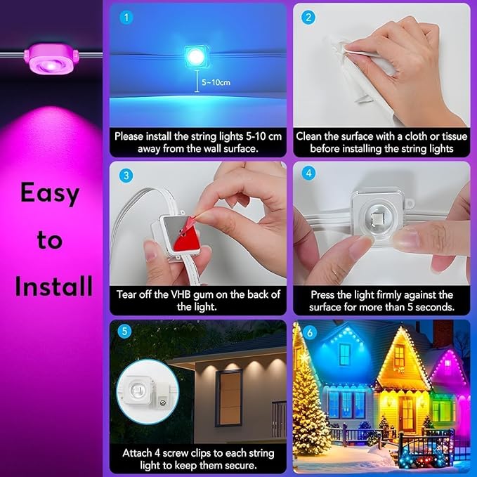 Permanent Outdoor Lights, 300ft Smart RGB+IC LED Lights Outside with 16 Million DIY Colors, IP67 Waterproof Eternity Eaves Lighting for Christmas Halloween Holiday Daily Decorations