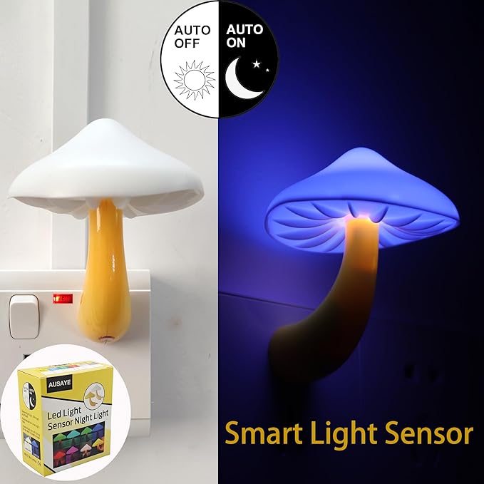 AUSAYE 3Pack Sensor LED Night Light Plug in Lamp Magic Mushroom Nightlight Cute Night Lights for Adults Kids Bedroom, Bathroom,Toilet,Hallway,Stairs,Kitchen Blue