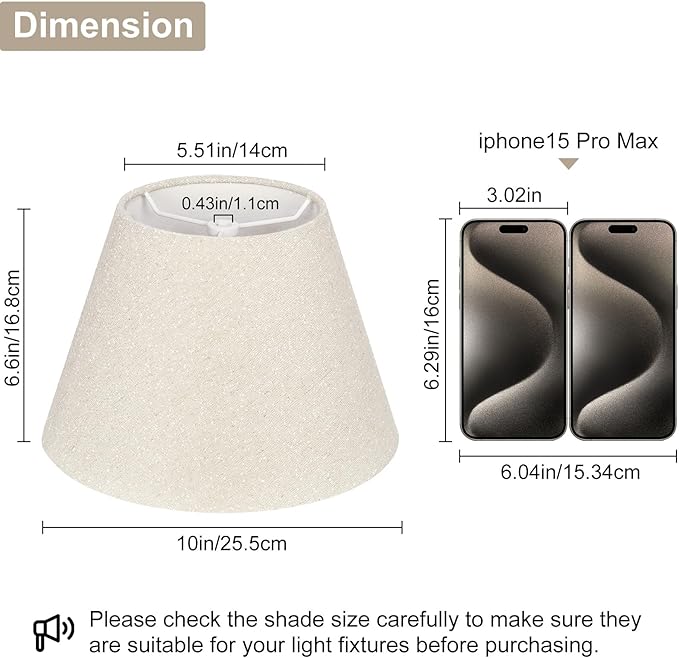 Small Lamp Shades Set of 2, Beige with Silver Thread Lamp Shade, 5.5" Top x 10" Bottom x 6.6" High, Glitter Linen Lamp Shades for Table Lamps Bedside Lamps, Spider, Bulb Clip Adapters Included