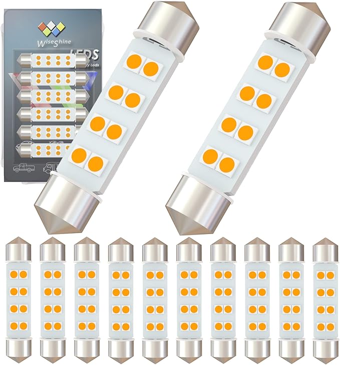 DC 24V 44mm 578 LED Festoon Bulb 211-2 212-2 569 6413 LED Bulbs Gold Amber for Truck Interior Dome Door Trunk Lights (Pack 12)