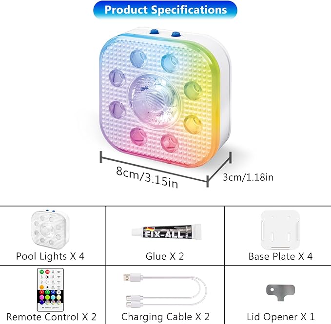 HL Pool Lights,Rechargeable Submersible LED Lights with Remote,Waterproof Magnetic Floating Light,Underwater Battery Spotlight for Above Ground/Inground Swimming Pools,Hot Tubs,Fountains-4 Pack