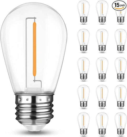 Mlambert LED String Light Bulbs, Shatterproof Outdoor S14 Replacement Light Bulb 2200K, Waterproof 1W LED Edison Equal to 11W,Not Solar,15Pack