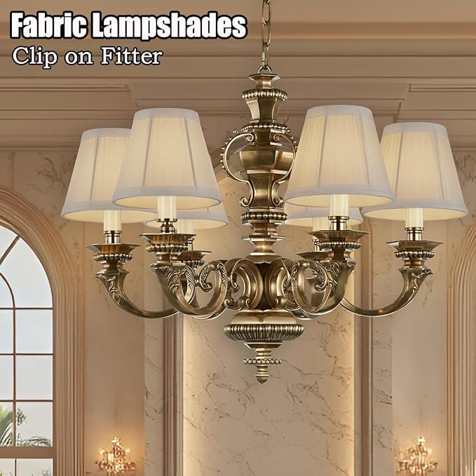 Chandelier Shades Set of 6,Mini Lamp Shade 3" Top x 5.5" Bottom x 4.7" Slant,Small Lamp Shades Clip On Bulb,Pleated Chandelier Lamp Shades,Fabric Lampshades That Attach to The Bulb, 6 Packs(White)