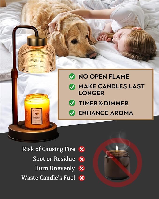 Candle Warmer Lamp with Timer & Dimmable Brightness, House Warming Gifts New Home, Candle Warming Lamp Gifts for Anniversary, Birthday Gifts for Women Mom, Flameless Wax Melt Warmer for Jar Candles