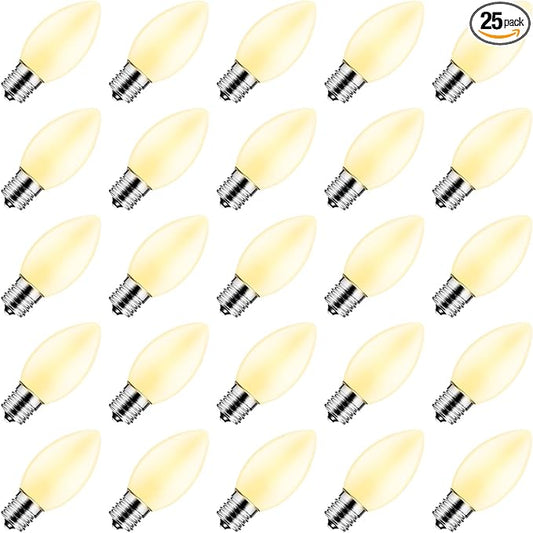Brightown 25 Pack C9 Replacement Bulbs, Christmas C9 Incandescent Bulbs for Christmas String Lights, Christma Tree, Indoor Outdoor Holiday Decor, E17 Intermediate Base, 7 Watts, White