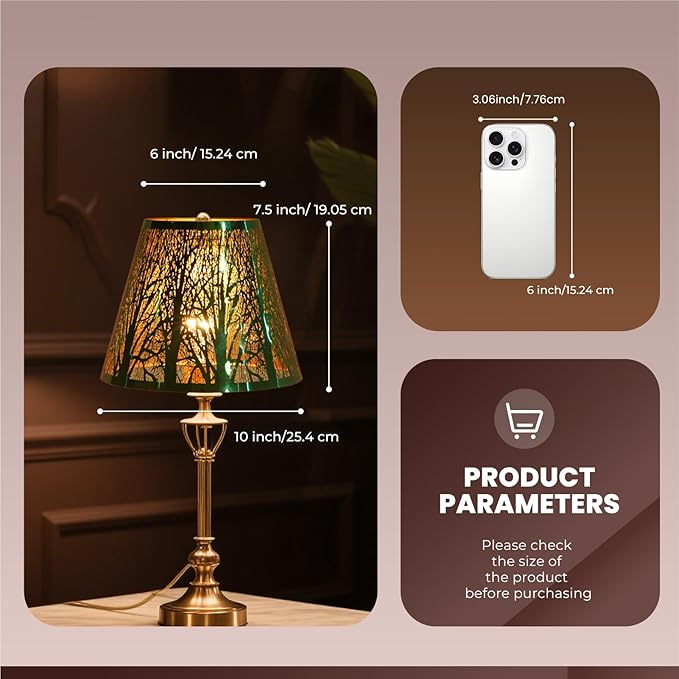 Small Metal Lampshade Forest Etching Forest Lamp Shade Pattern 6'' Top 10'' Bottom Height 7.5'' Fits For Table Lamps And Floor Lamps Spider Fitter Stainless Steel Green outside Gold inside ALUCSET
