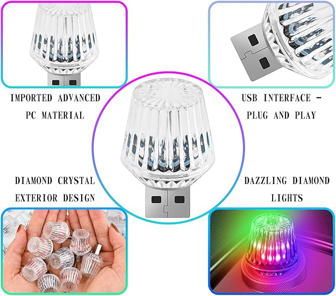 1 Pcs USB Star Sky Lamp for Cars, New Car USB Night Light, USB Led Car Interior Atmosphere Lights, Plug and Play, Used for Most Cars, Trucks, Suvs, Hallway, Party, Bedroom（ Colorful Flash）