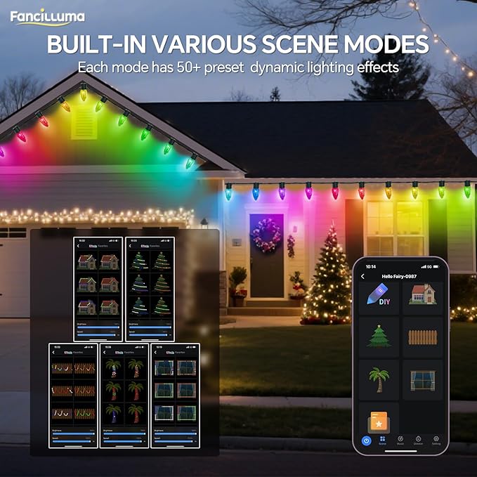Smart C9 Christmas Lights Outdoor, 66FT 100 LED RGB Color Changing Christmas Lights, APP Remote Controlled Music Sync Waterproof Connectable String Lights for Indoor Outdoor Xmas Decor