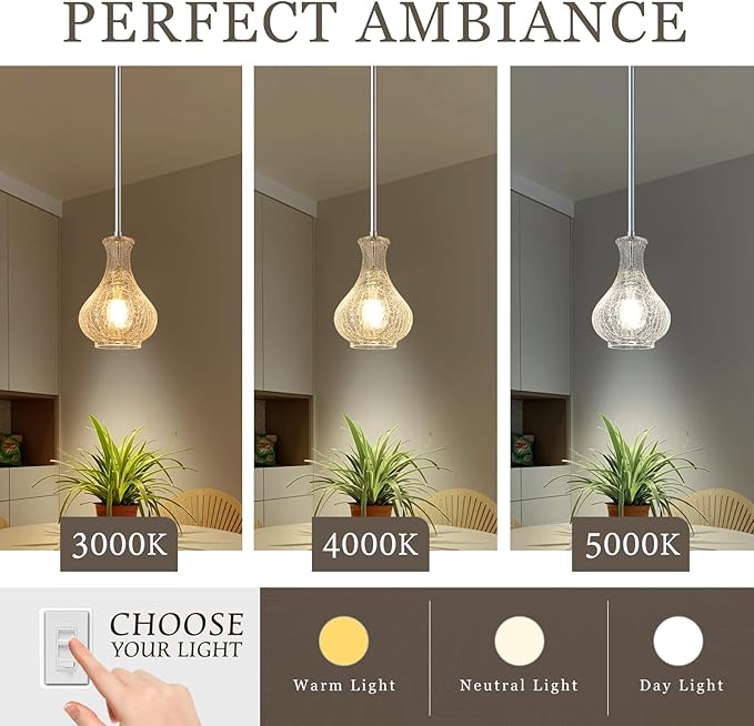 Brushed Nickel Pendant Lights Kitchen Island, 5.9" Modern Crackle Glass Pendant Light Fixtures Single Hanging Lighting with Adjustable Rods for Kitchen Island, Sink, Bathroom, E26 Base