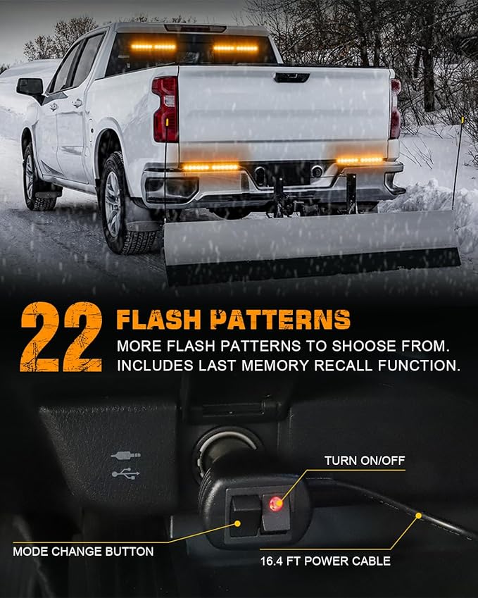 XRIDONSEN Amber Strobe Lights 2x10.7 inch 24 LED Emergency Light Bar Warning Flashing Safety Dash Side Window Front/Rear windshield Lights Grill Surface Mount for Plow Trucks Construction Vehicles Car