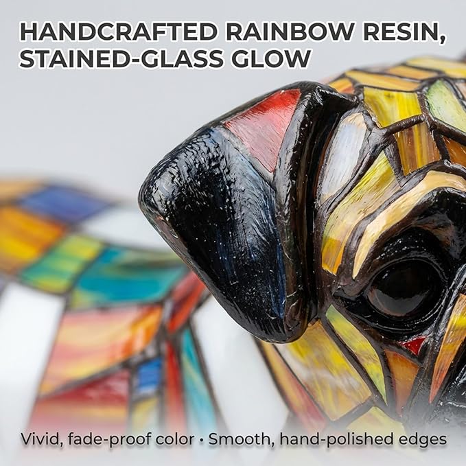 Rainbow Puppy Lamp Stained Glass Dog Night Light 3D Retro Stained Resin Rainbow Pup Lights Charge Powered Table Lamp Puppy Glow Lamps for Home Bedroom Desk (M)