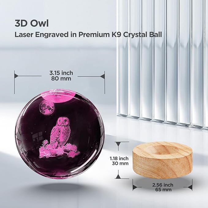 3D Owl Crystal Ball Night Light with Remote Upgraded 3.15 in Owl Figurines Glass Ball Lamp with 16 Color Wooden LED Base Owl Snow Globes Decor Gifts for Kids Teens Women