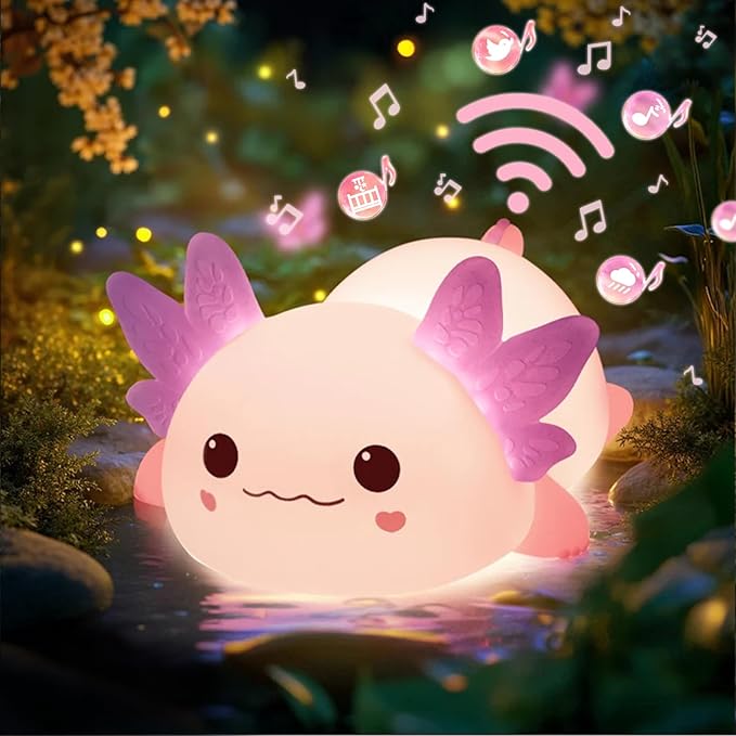 Mewaii Huggwaii Squishy Axolotl Night Light for Kids, 4 Soothing White Noise Sounds, Dimmable Silicone Axolotl Lamp Toddler Light, Upgraded Rechargeable Nightlight,Baby Gifts & Girls Room Decor