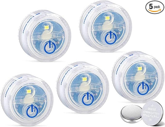 LUXPRO Waterproof Micro LED Puck Lights - 5 Pack Tap Lights Battery Powered - Adhesive Lighting Ideal for Under Cabinets, in Tackle Boxes, or on Bookcases
