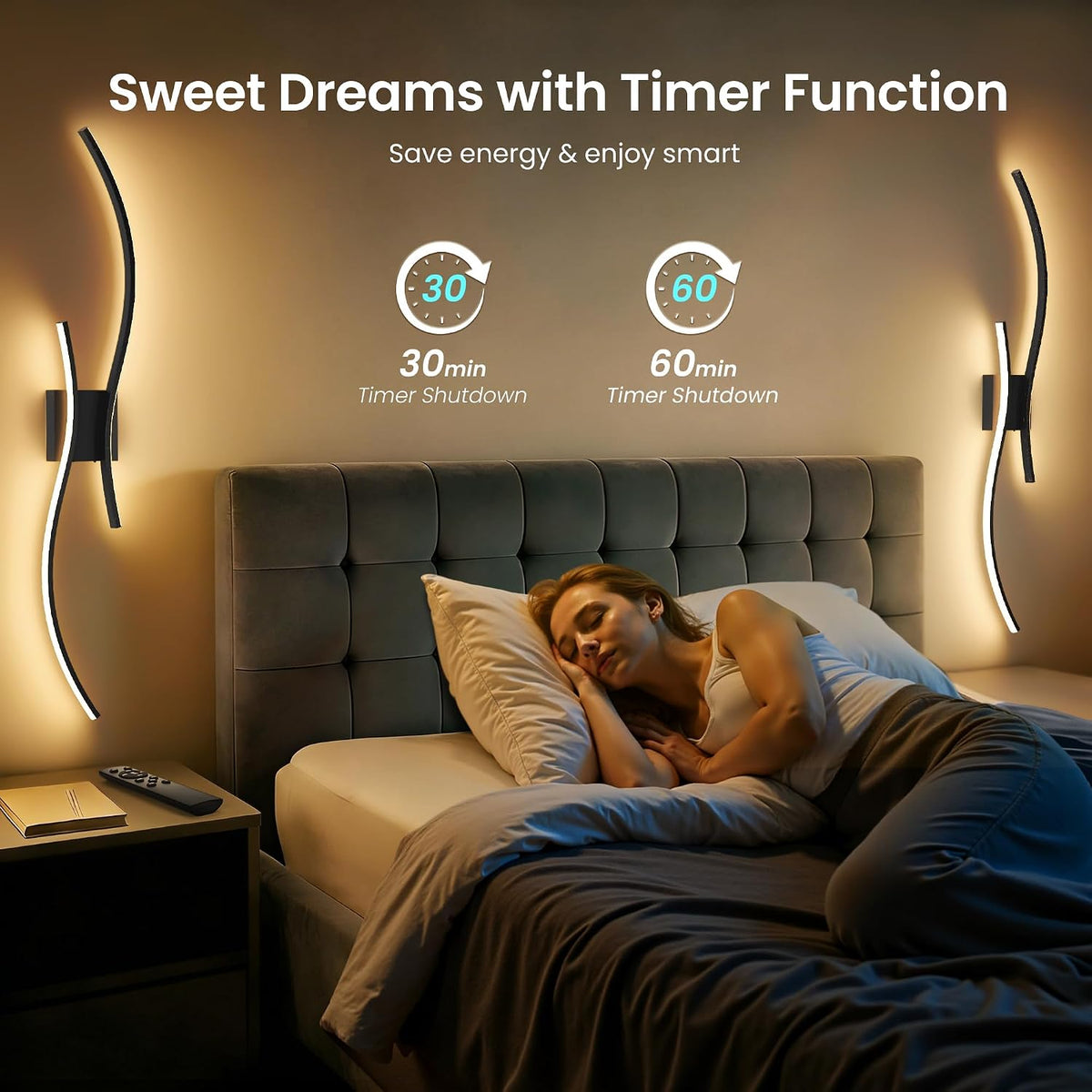 31.5-Inch Rechargeable LED Wall Sconces with Remote, Black, Set of 2