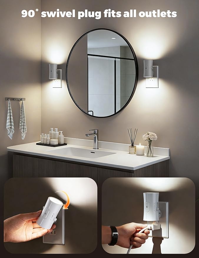 Night Light, LED Night Lights Plug into Wall, [2 Pack] White 0-100LM Adjustable Brightness Light Sensor Plug in Night Light for Hallway, Bathroom,Adult