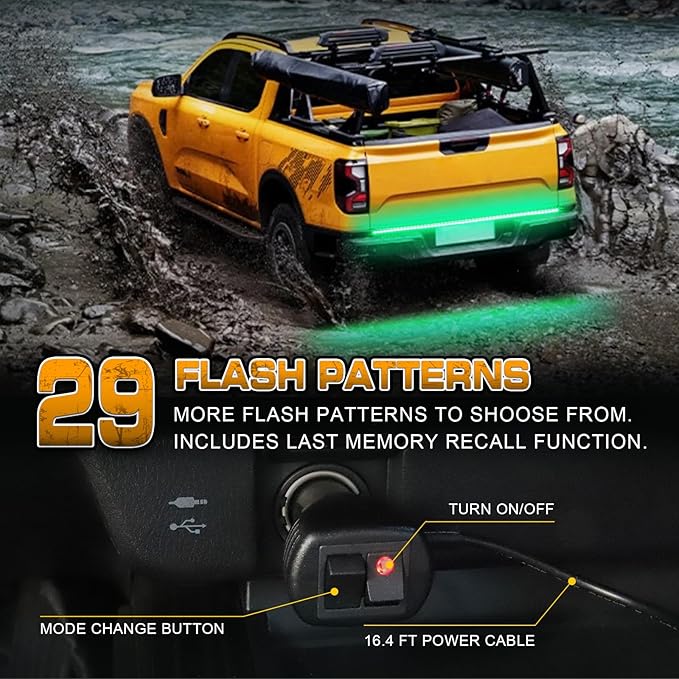 XRIDONSEN 48 inch Truck Green Tailgate Lights Strip 288 LED Tail/Rear Window Emergency Strobe Lights Flashing Warning Hazard Safety Caution for Vehicles Trucks Pickup Car Jeep SUV