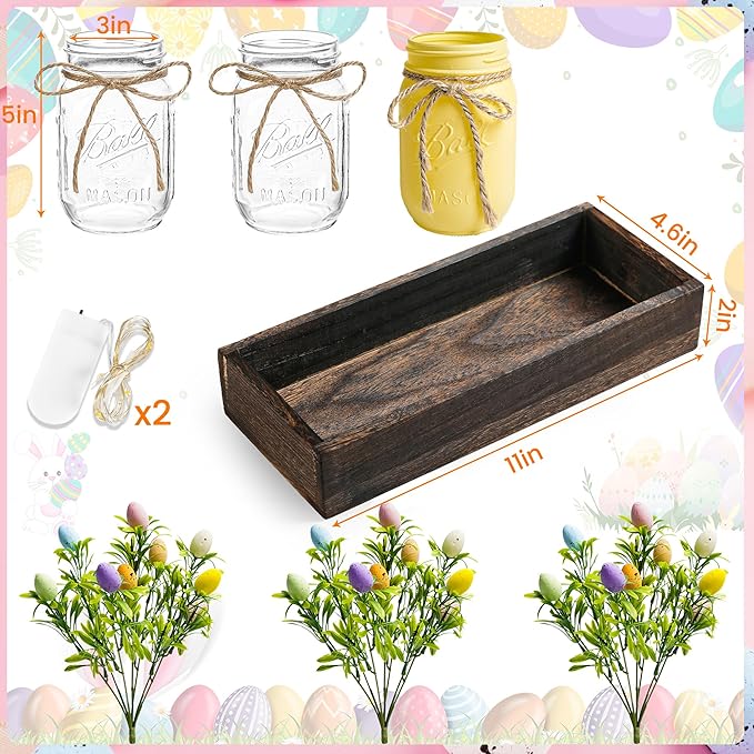 Easter Centerpiece Table Decorations for Table Runner Farmhouse Coffee Table Decor with Wood Tray and Led Light Table Centerpieces for Dining Room Kitchen Living