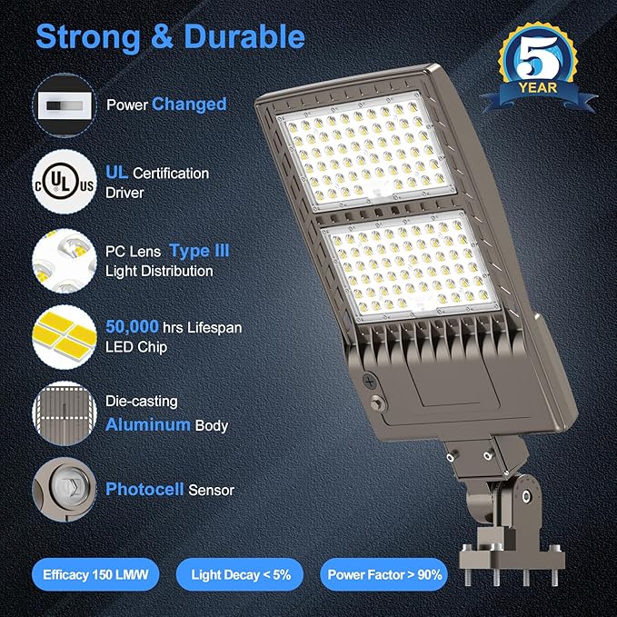 KUKUPPO 2Pack 400W LED Parking Lot Light Power Adjustable, Dusk to Dawn 60,000LM LED Shoebox Flood Pole Light Outdoor Parking Lighting Arm Mount 5000K IP65 Waterproof 100-277V DLC UL Listed