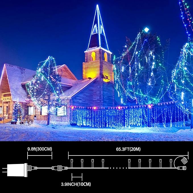 LAMPHOME Blue Christmas String Lights Indoor Outdoor, 66ft 200 LED Blue String Lights Clear Wire Plug in, 16 Modes Waterproof Christmas Lights for Tree Party Bedroom Wall Christmas Decoration