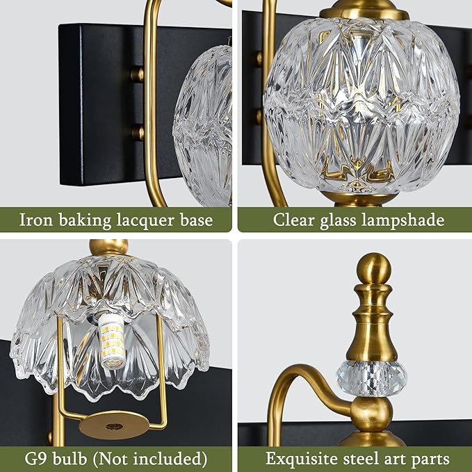 Modern Crystal Bathroom Vanity Lights Fixtures Over Mirror Black Gold Vintage 3-Lights 20 Inch Bathroom Light Fixtures Glass Crystal Vanity Lights