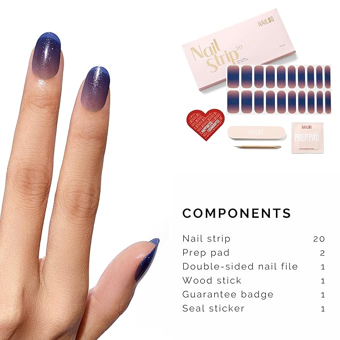 Semi Cured Gel Nail Strips - NAILOG 20 Pcs Gel Nail Stickers | Buy 2 Get 1 UV Light | Extra Long Nail Wraps with Glossy Gel Finishing Gradient Purple, Descend