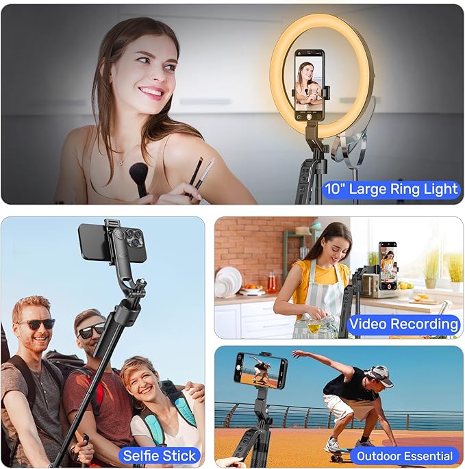 Auto Face Tracking Selfie Stick Tripod for iPhone with 10" Ring Light,360 Rotation That Follows Your Movement,71" Phone Camera Stand with Remote for Content Creator Vlog Video Recording