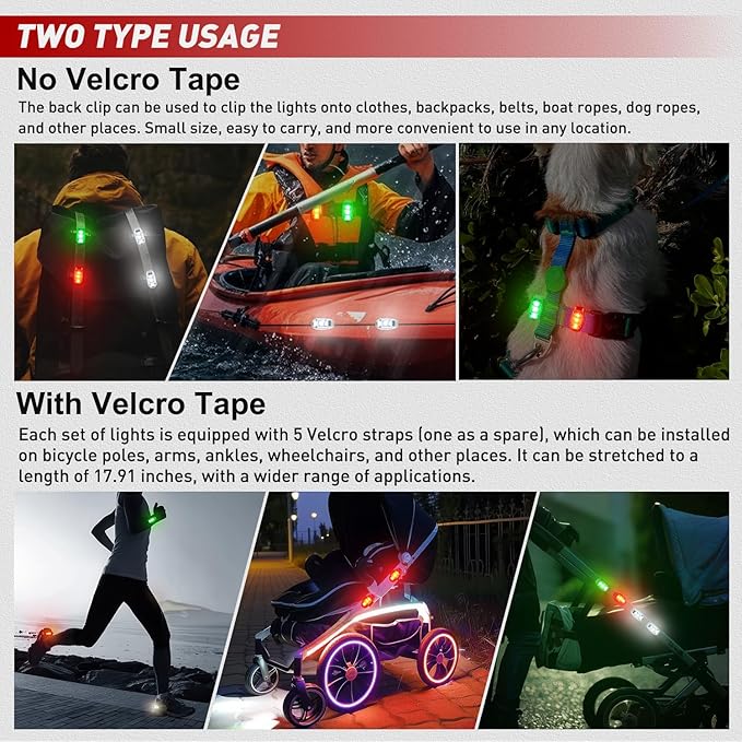 Nilight LED Safety Light 4PCS Red Green White Marine Navigation Bike Tail Lights Three Modes Waterproof Reflective Gear Clip On Flash Strobe Indicator Lamp for Night Boating Fishing Cycling Jogging