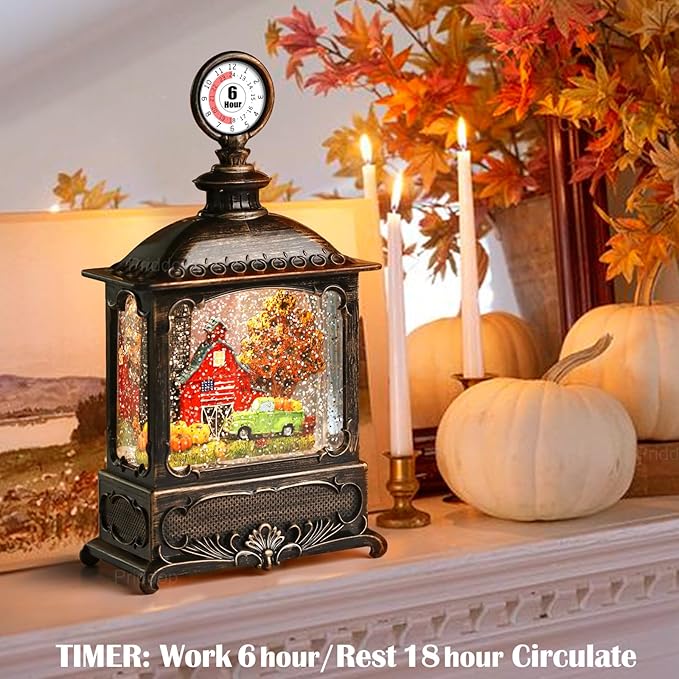 Fall Snow Globe Lantern Fall Decorations for Home Thanksgiving Autumn Harvest Fall Decor Swirling Glitter Snow Globes Barn Truck Pumpkin Farm Timer Music