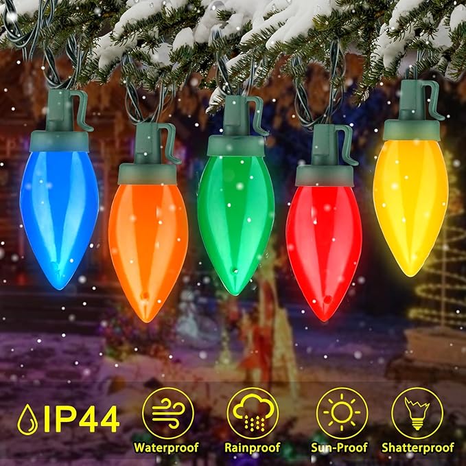 50 LED C9 Christmas Lights Battery Operated 26.5Ft C9 Christmas String Lights Christmas Battery Lights Timer 8 Lighting Modes for Indoor Outdoor Xmas Tree Garden Patio Party Christmas Decor