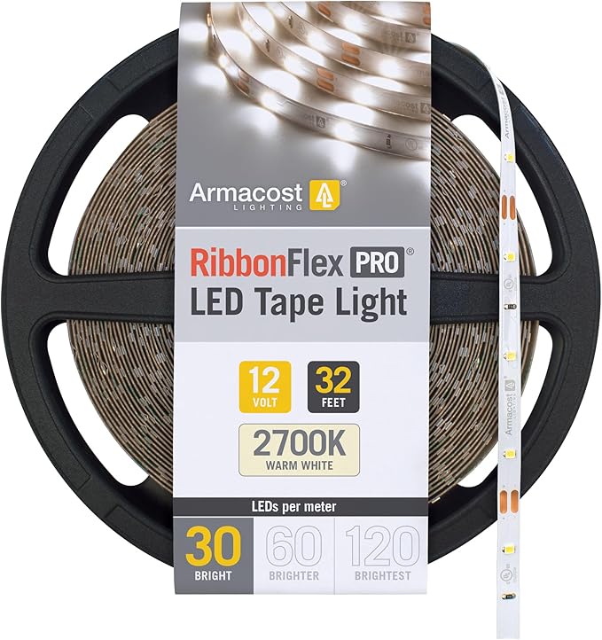Armacost Lighting RibbonFlex Pro 12V White LED Strip Lights 30 LED/m, 2700K, 32.8 ft 131250