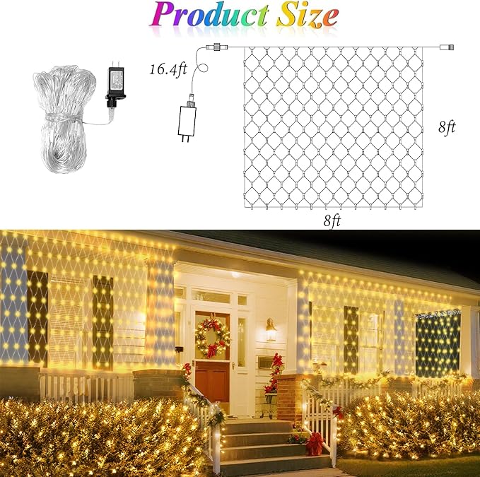 Lovelite 8ft x 8ft Net Lights Outdoor, 196LED 35 Colors Changing Gazebo Lights Clear Wire, Connectable Fairy Mesh Lights Waterproof for Patio Pergolas Backyard Bush Christmas Holiday Wedding Party