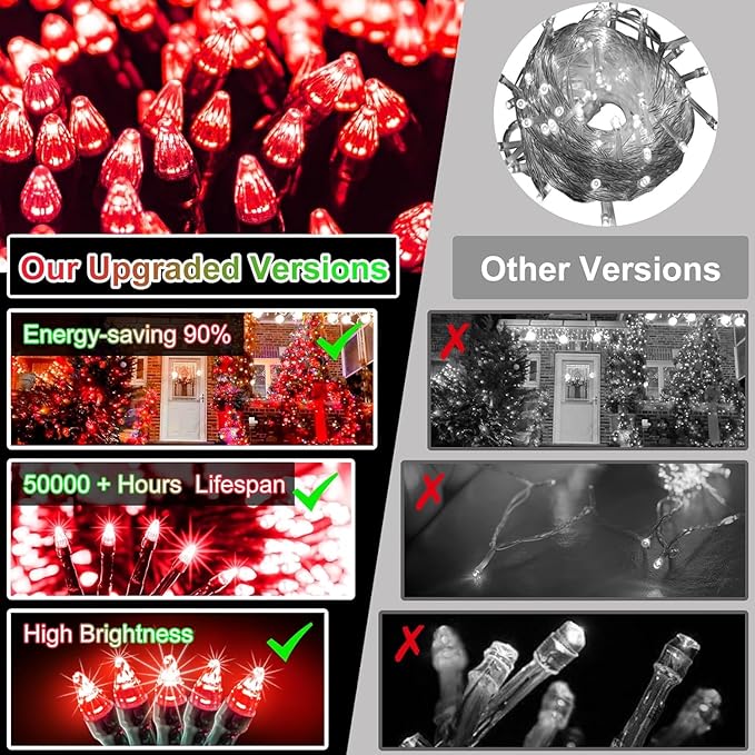 1500 LED 470FT Christmas String Lights Outdoor, 12 Pro Modes and Timer Memory & Brightness, Plug in Waterproof Dark Green Wire Twinkle Light for for Xmas Yard Tree Wedding Party Decor (Red)