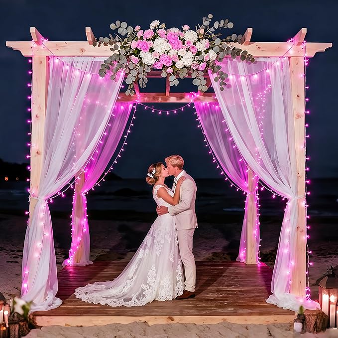 JMEXSUSS 33ft 100 LED Pink Valentine Lights Indoor Outdoor, Pink Battery Operated Lights with 8 Modes Remote, Christmas String Light for Valentine's Day Bedroom Party Tree Decor (Pack of 2)