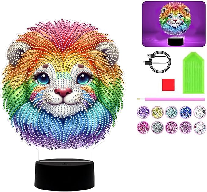 Lion Diamond Art Painting Night Light,Diamond Art Painting Kits Desktop Touch Lamp Ornaments for Tabletop Decor Diamond Art Accessories for Adult Beginner Bedrooms Living Room