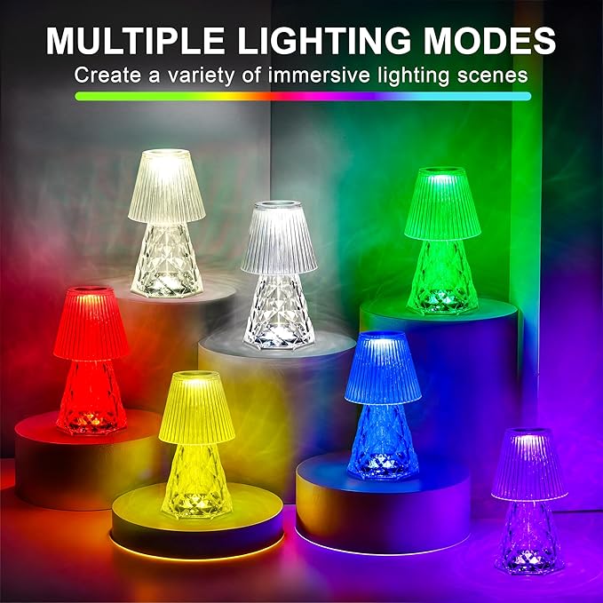 Waterproof Shower Lamp, Rechargeable Bathroom Lamp with RGB, Cordless Crystal Table Lamp, Dimmable Crystal Bedside Night Light for Bathroom Bedroom