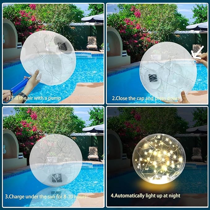 6Pcs 14 Inch Solar Powered Floating Pool Lights,3000K Warm White LED Pool Ball That Float,IP68 Waterproof for Christmas Decorations Gift Ornaments,Remote Not Needed