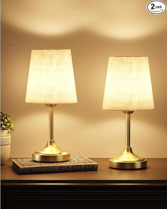 EZVALO Rechargeable Table Lamp, 2-Pack, 8000mAh, Ambient Light, Small, Touch Control, Dimmable, 2700K, Portable, LED, Battery, Cordless, Desk Lamp, Kitchen Lamp, Fabric Shade, for Dining Room