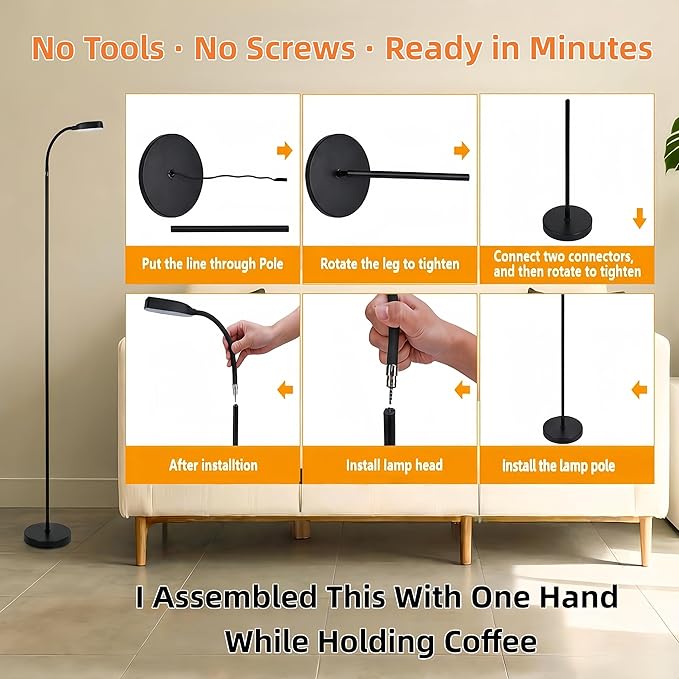 Cordless Floor Lamp, Rechargeable Battery Portable Floor Lamp for Living Room, Battery Operated Lamp, Touch Control for Reading Camping, 3 Color Temperatures Emergency Lighting(Black)