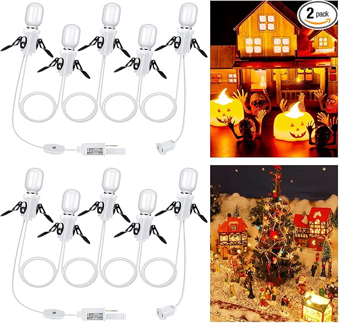 Leelosp 2 Pack Accessory Cord with 5 Milky White LED Light Bulb and Female Plug, Compatible with Department 56 Christmas Village, 13 Ft UL Certification Christmas Village Light Replacement Cord