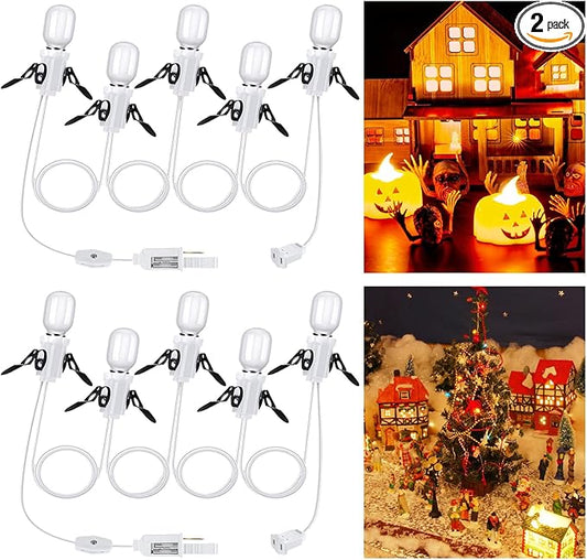 Leelosp 2 Pack Accessory Cord with 5 Milky White LED Light Bulb and Female Plug, Compatible with Department 56 Christmas Village, 13 Ft UL Certification Christmas Village Light Replacement Cord